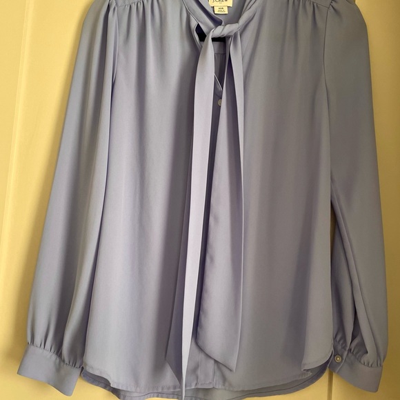 J.Crew Purple Lavender Periwinkle Tie Neck Buttondown Blouse XXS - Picture 6 of 8